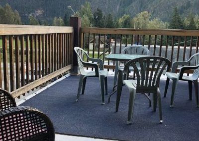 Patio area at Peaks Lodge in Revelstoke, BC