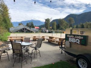 Outdoor seating Area at Peaks Lodge in Revelstoke, BC