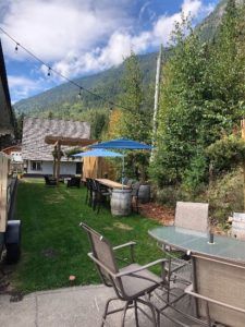 Outside lounging area at Peaks Lodge in Revelstoke, BC