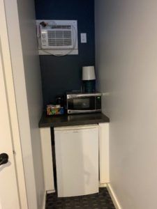 Microwave and fridge at Peaks Lodge in Revelstoke, BC