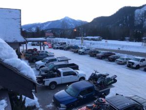 Parking area at Peaks Lodge in Revelstoke, BC