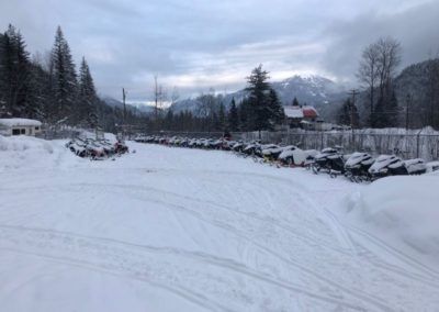 Sled parking at Peaks Lodge in Revelstoke, BC